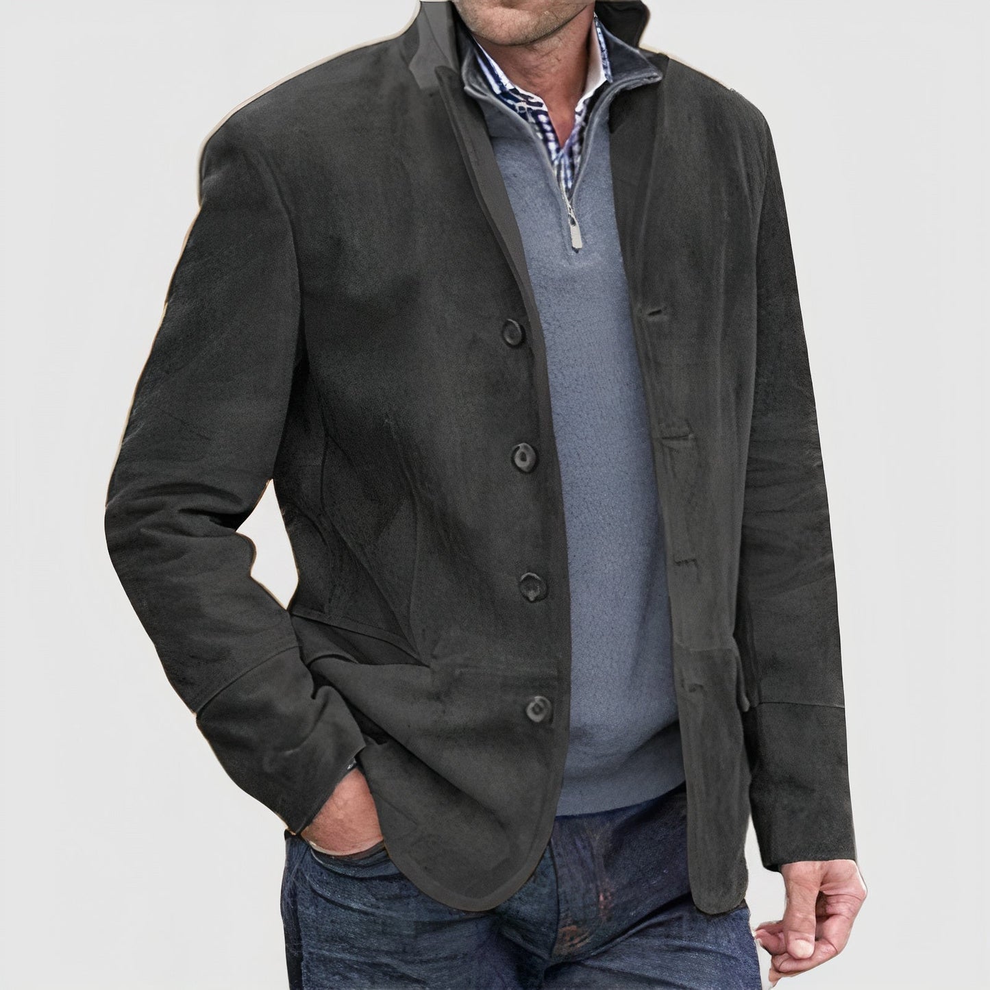 Street-Wave Vintage Jacket For Men Timeless Style In Suede Look With Classic Lapel