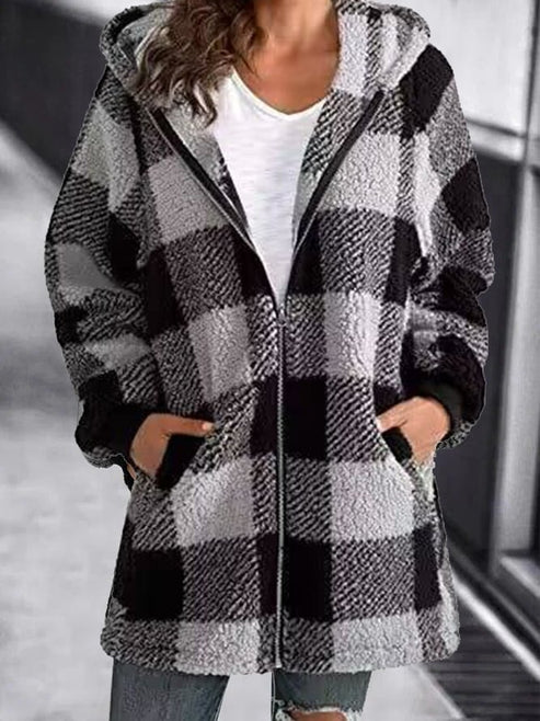 Street-wave Plus Size Coat With Cozy Warmth And Modern Checkered Style For Women