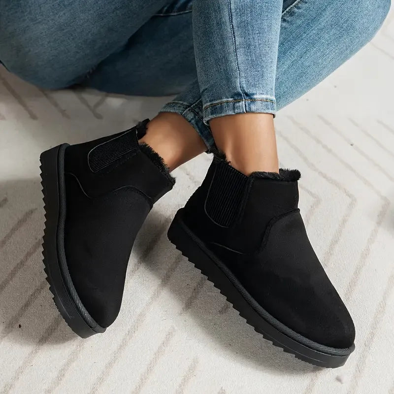 Women's Short Boots with Solid Color and Versatile Style