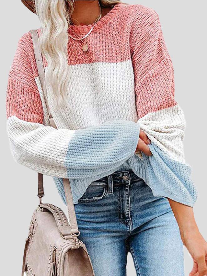 Streetwave Colorblock Knit Sweater For Women Soft Cozy Fall Fashion Pullover For Casual Autumn Wardrobe