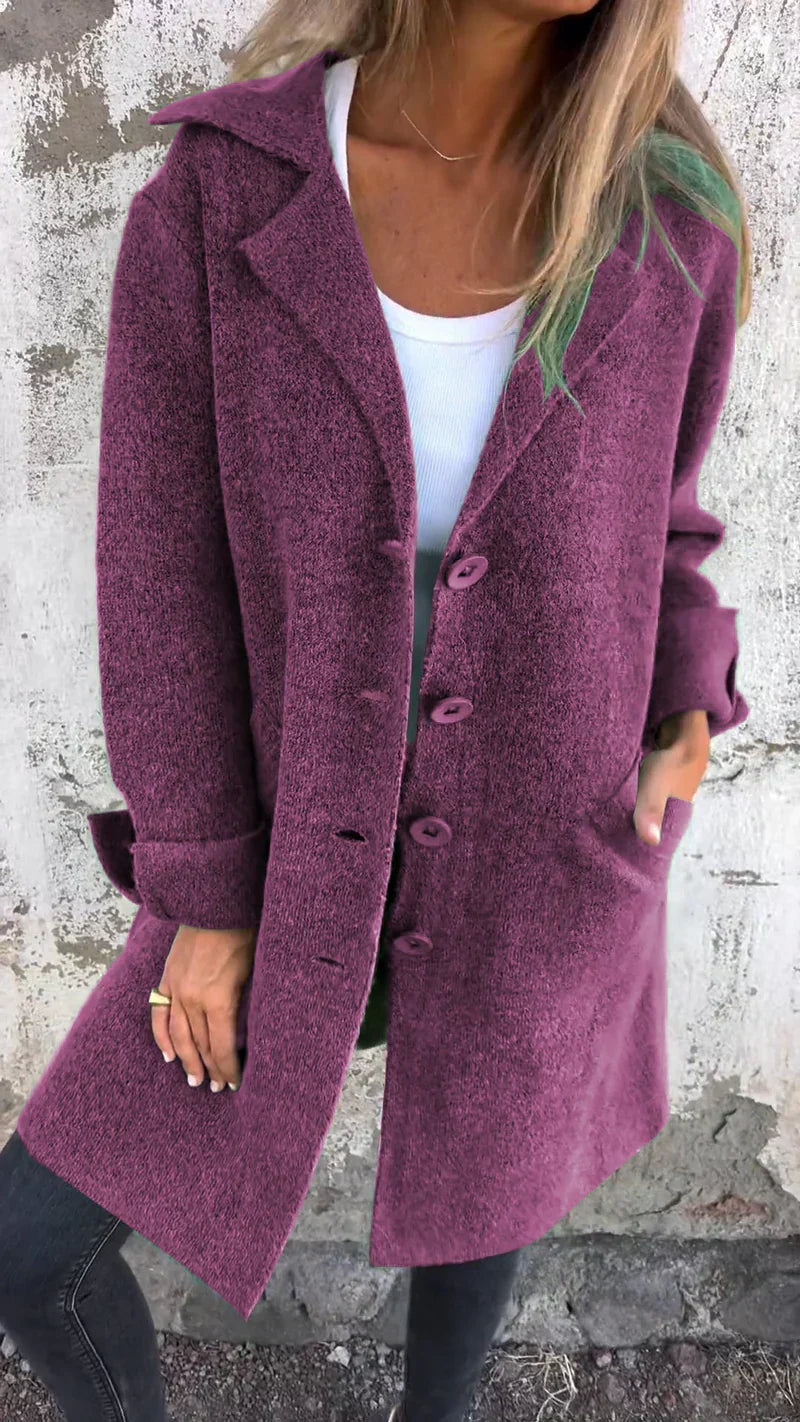 Street Wave Green Long Coat With Lapel And Cuffed Sleeves For Women, Effortless Style And Warmth For Everyday Wear