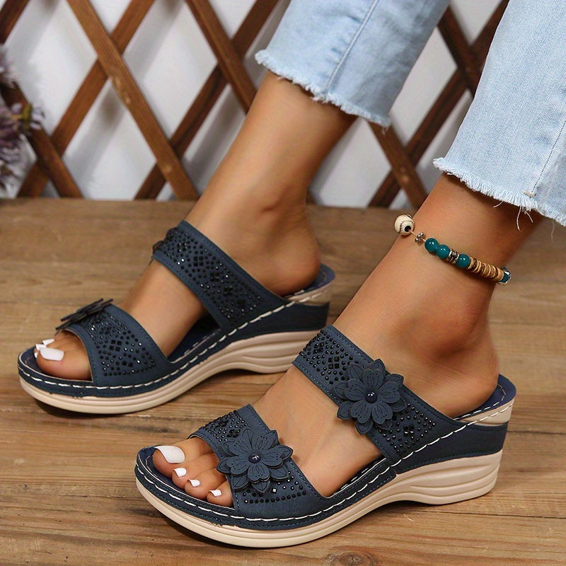 Women's Wedge Slides with Comfortable Footbed and Adjustable Strap