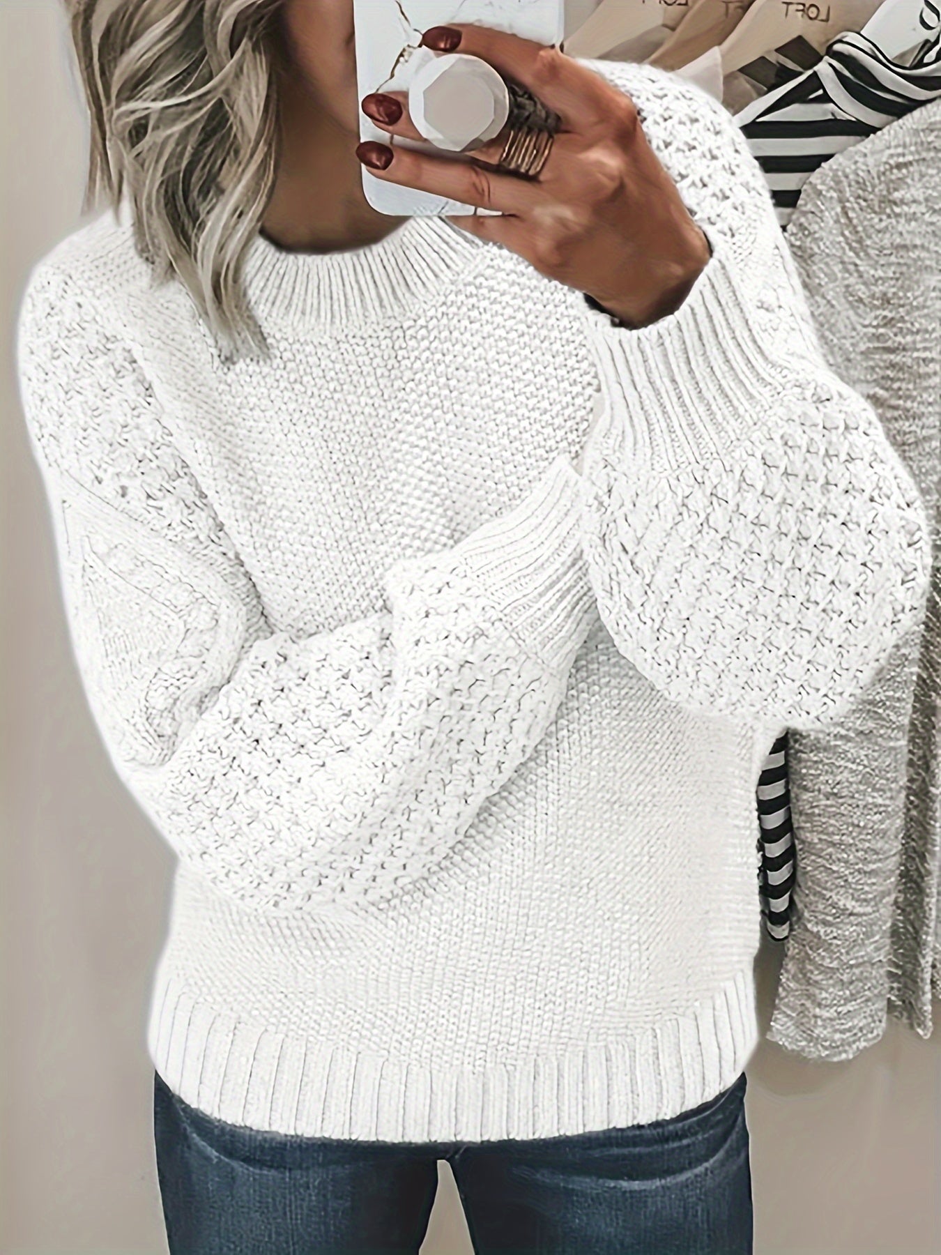 Street Wave Acrylic Knit Sweater With Textured Sleeves For Casual Wearers Cozy Everyday Warmth