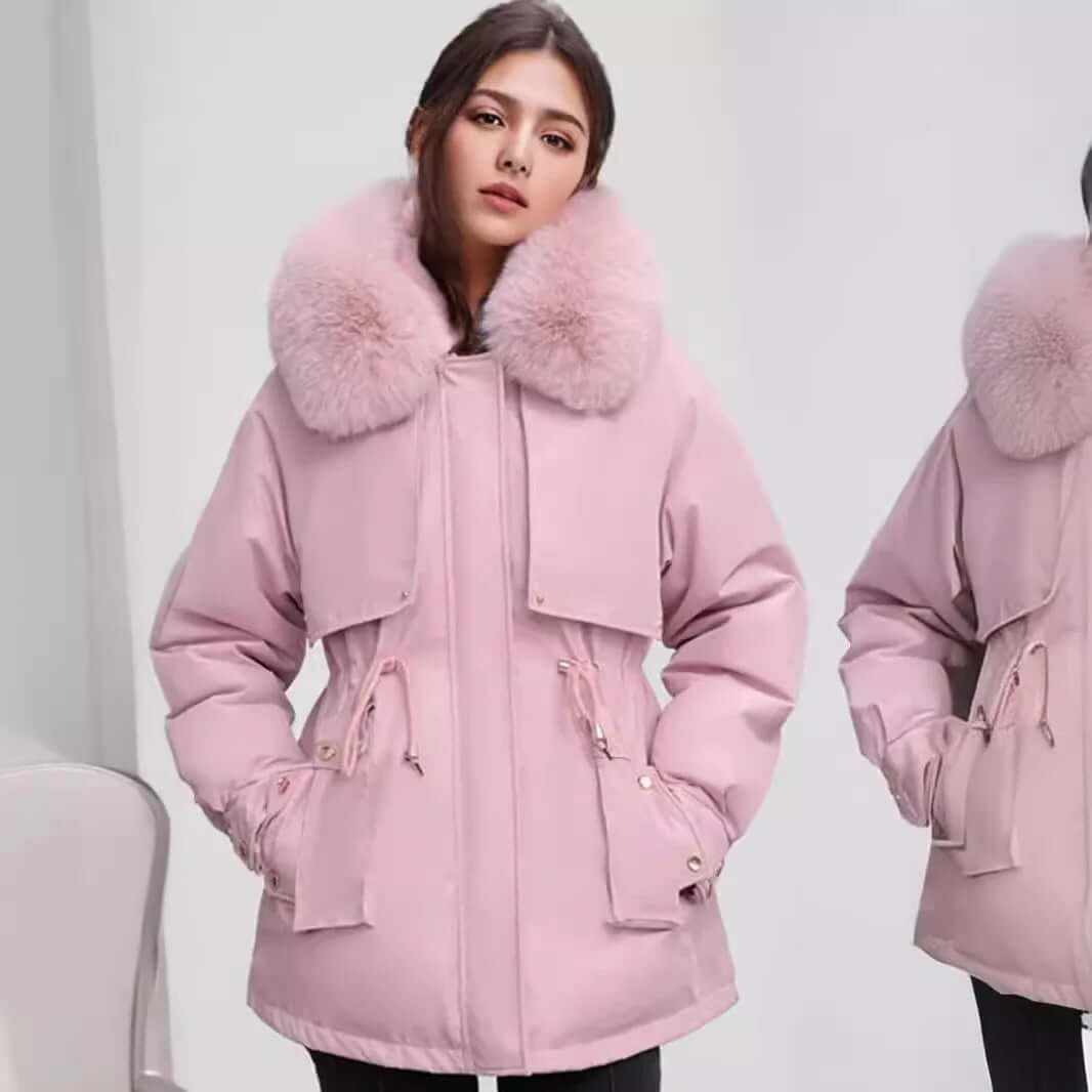 Street-wave Winter Faux Fur Collar Coat for Women, Ultra Warm Cozy Outerwear with Luxe Fur Trim