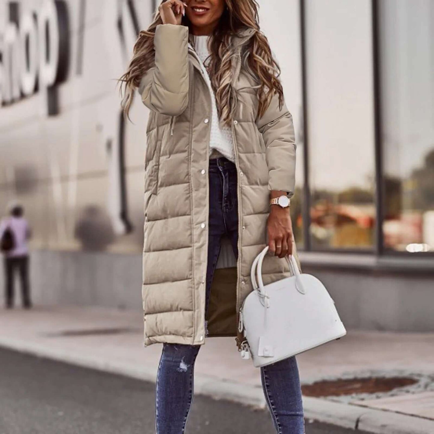 Street-wave Women Puffer Coat With Hood Warm Insulated Long Winter Jacket For Everyday Comfort