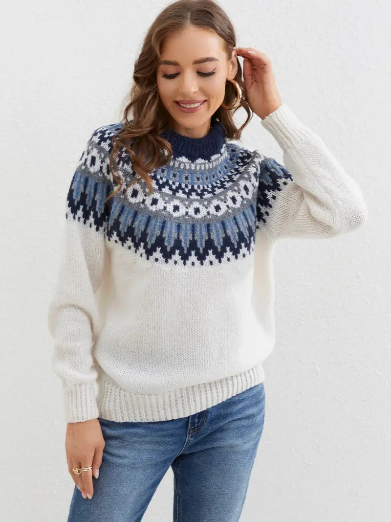 Street-Wave Cozy Patterned Knit Sweater For Women Warm Soft Pullover With Nordic Print And Cozy Fit