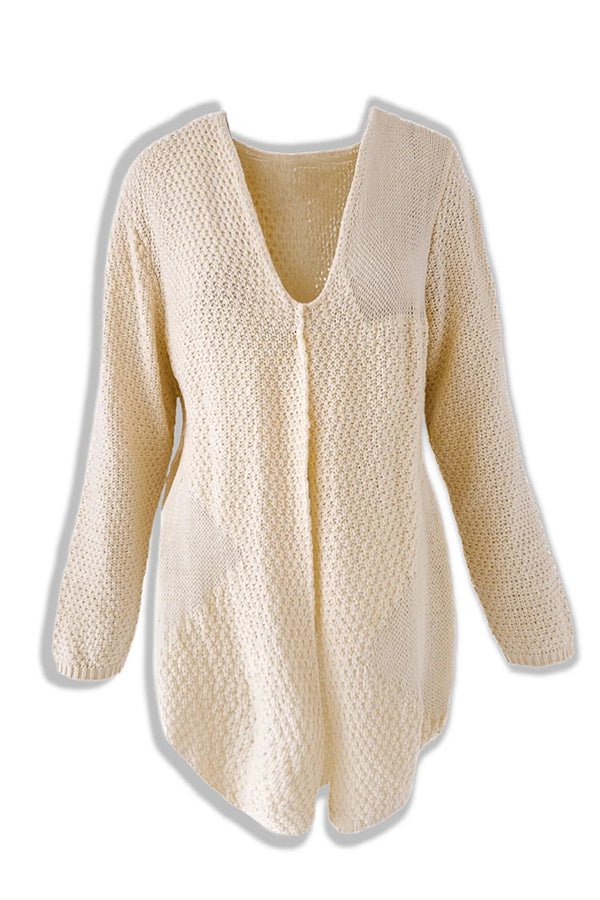 Street-Wave Mid-Length Knit Cardigan With Soft Breathable Comfort And Flattering V-Neck For Casual Weekend Wear