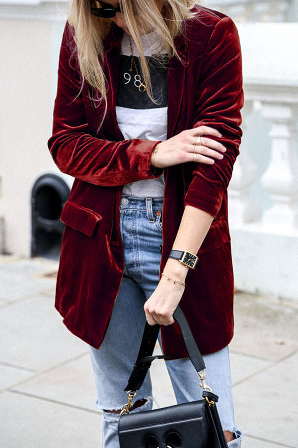 Street-Wave Velvet Blazer With Luxurious Velvet Finish For Urban Trendsetters Elegant Street Style
