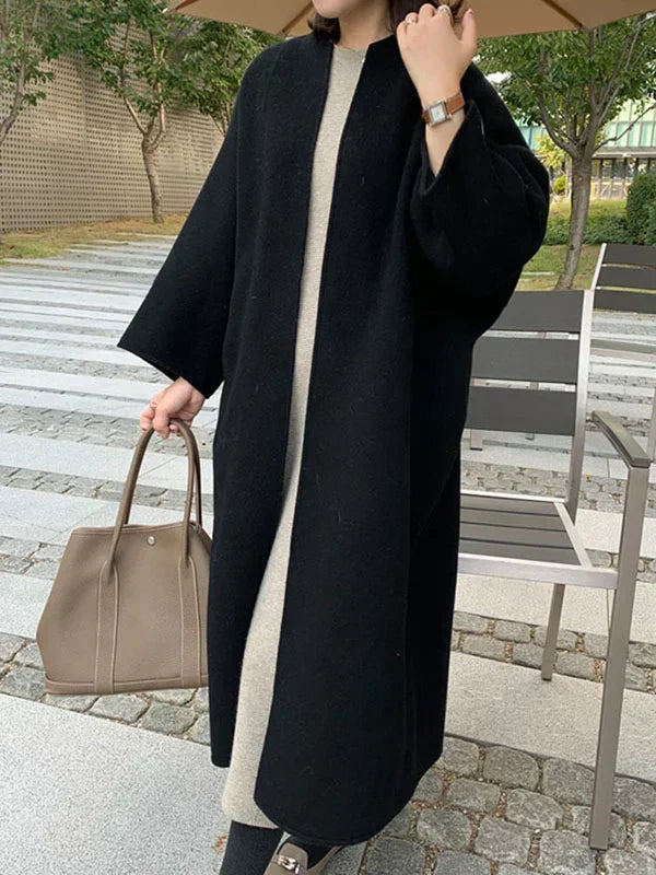 Street-wave Women's Long Coat With Cross Cut No Buttons For Winter Elegant Everyday Outerwear