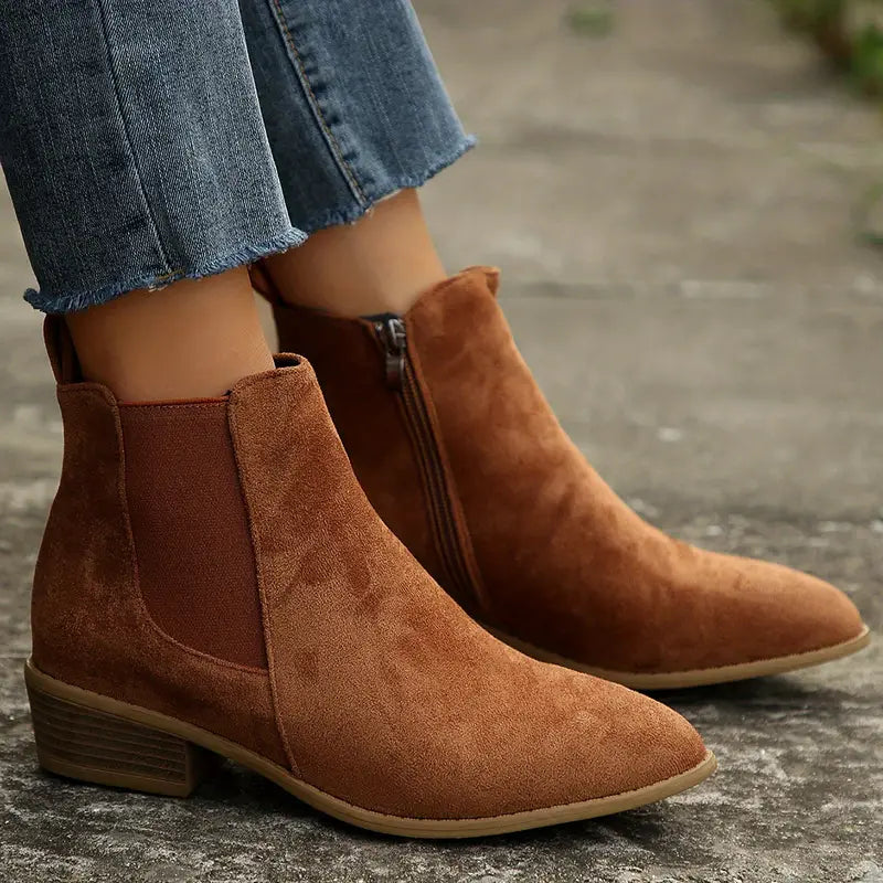 Women's Western-Style Boots with Mid-Height and Block Heel