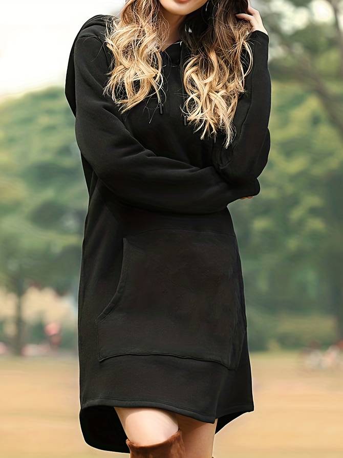 Street Wave Hooded Dress For Women With Kangaroo Pocket Cozy Relaxed Fit Hoodie For Everyday Wear