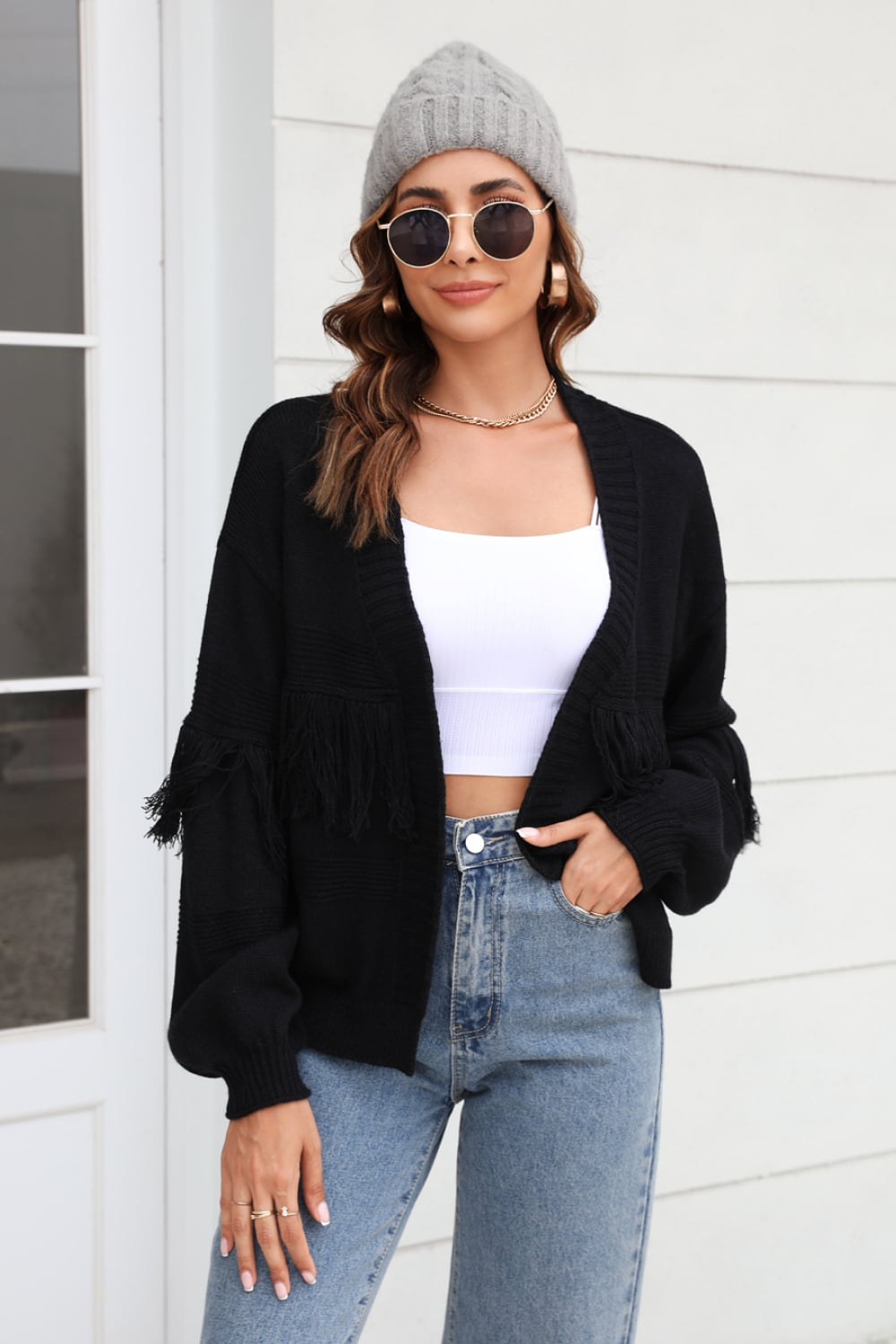 Streetwave Fringed Open Front Cardigan With Fringe Hem Pink For Women Soft Knit Cozy Everyday Chic