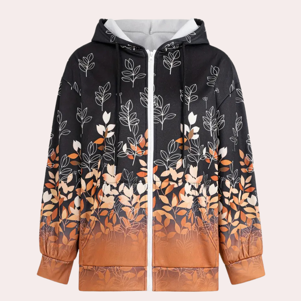 Street-Wave Hooded Jacket For Women With Floral Gradient Print For Fall Comfort Everyday