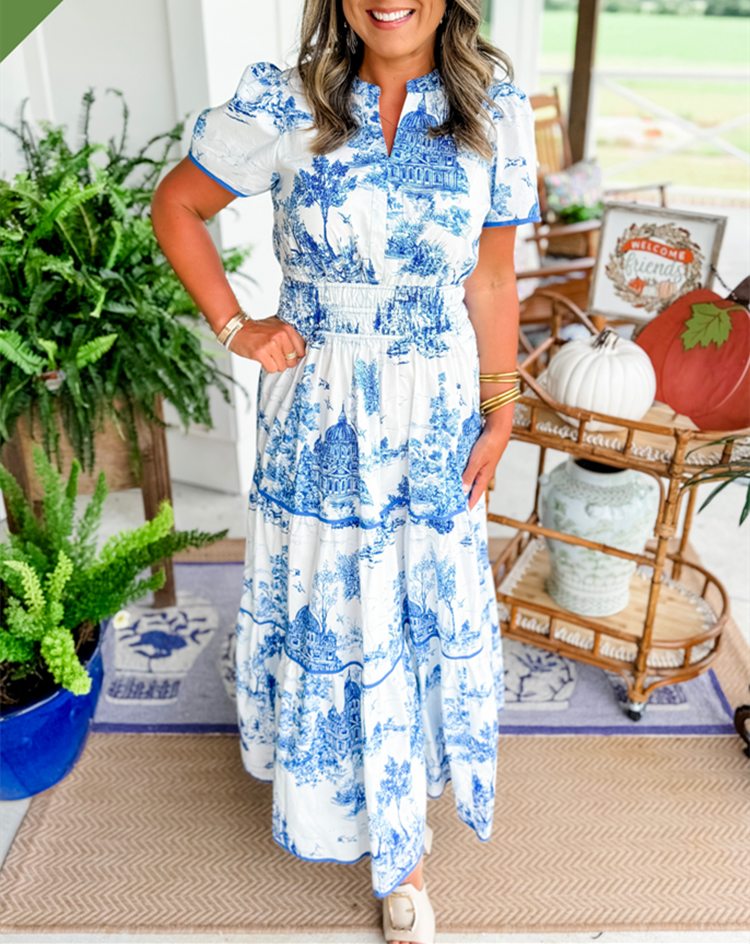 Nova Toile Print Maxi Dress Street-Wave For Women All Day Wear Versatile
