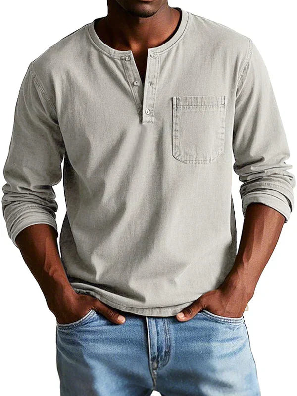 Mens Henley Long Sleeve Street-Wave Everyday Comfort Indigo