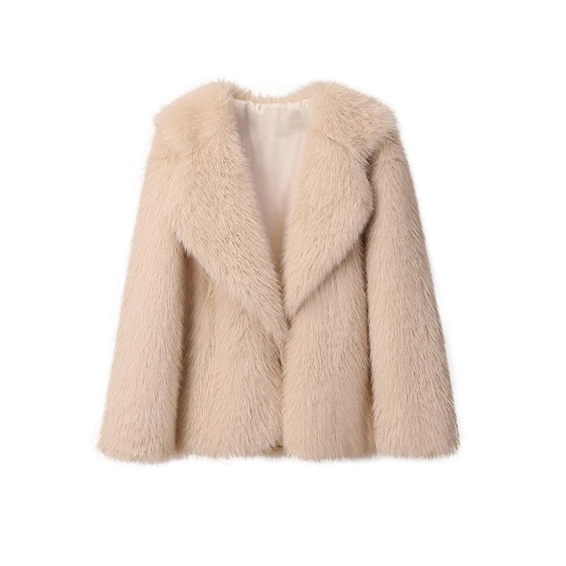 Street Wave Oversized Faux Fur Coat Wild Spectrum Fluff Fiesta for Women Soft Warm Plush Winter Jacket