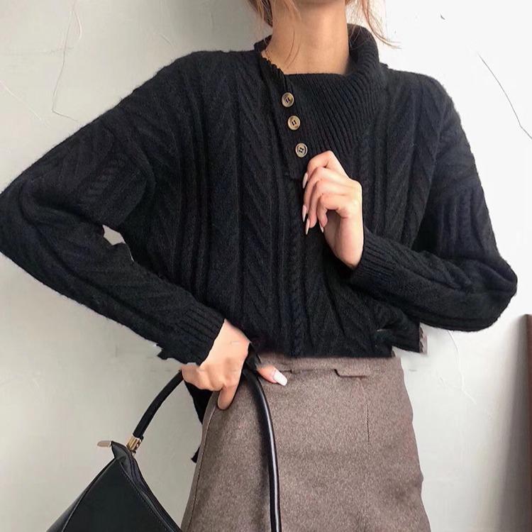 Street-Wave Asymmetrical Collar Knit Pullover For Women Soft Cozy And Elegant Timeless Design