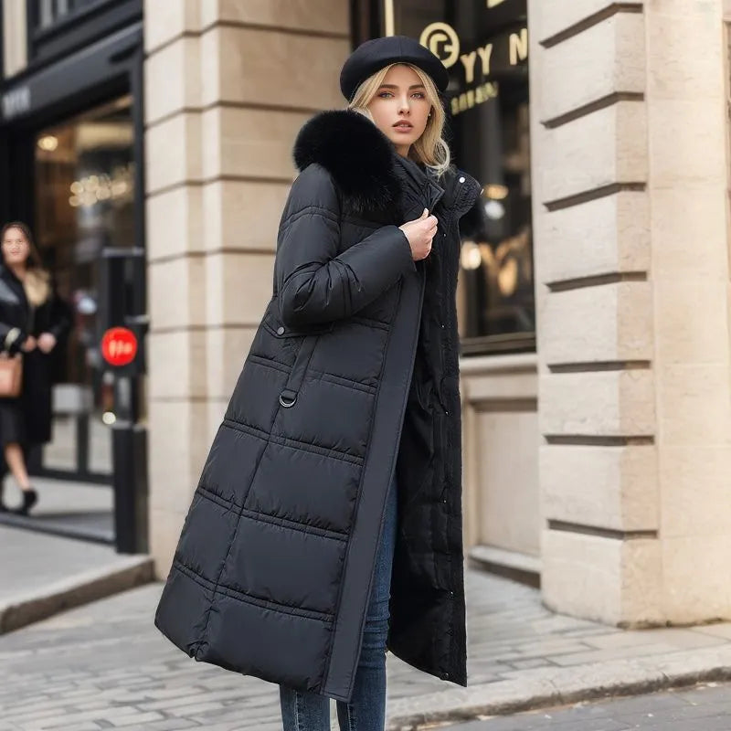Streetwave Fur Hooded Puffer Coat For Women With Belt Winter Warmth And Style For Everyday Wear
