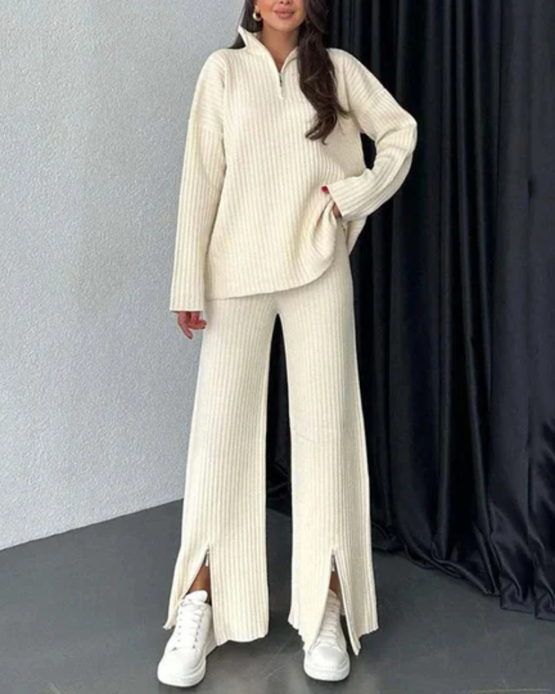 Street-wave Knit Set Cozy Zip Front Loungewear for Women That Delivers Effortless Style and Comfort