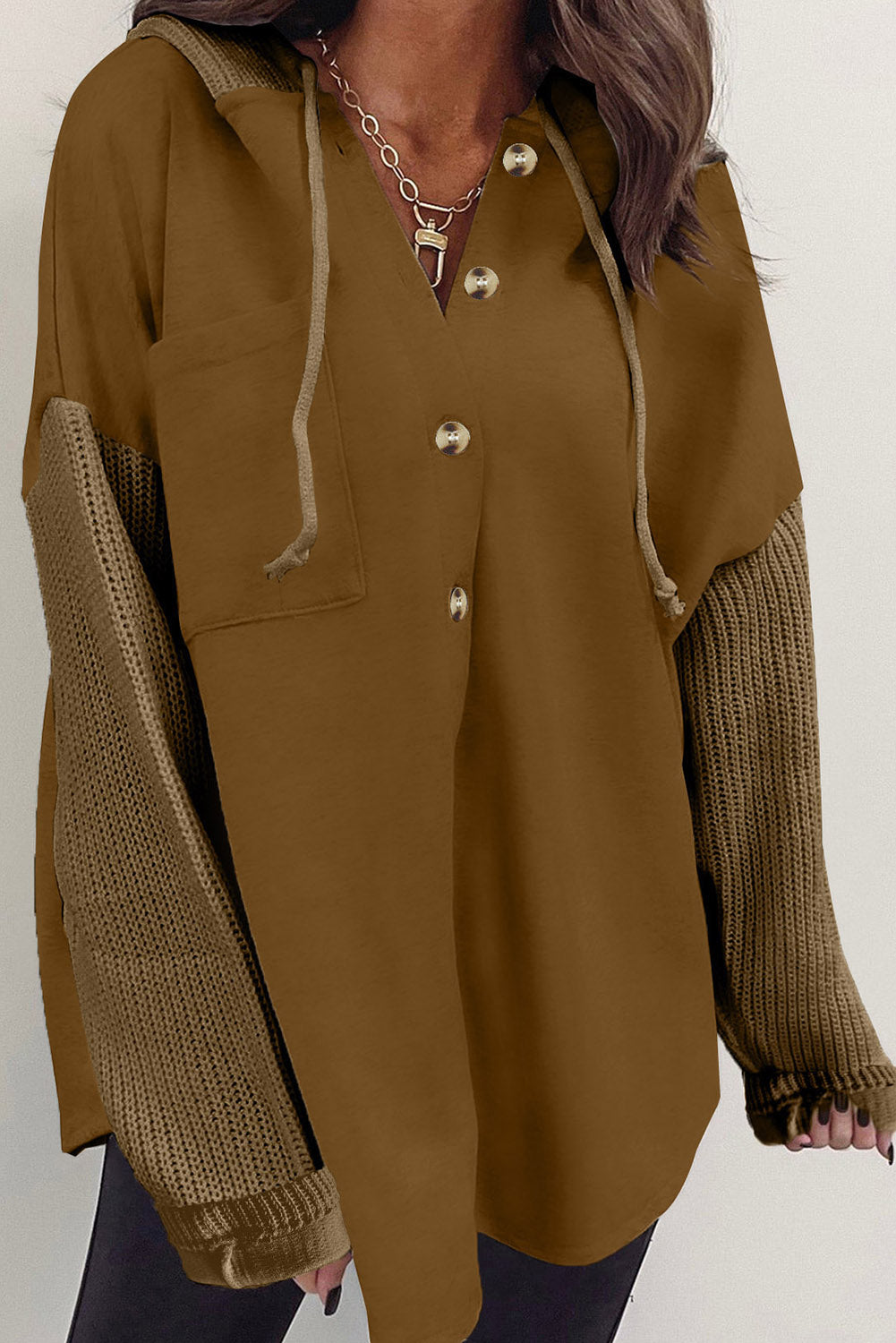 Street-wave Hooded Cotton-Blend Blouse For Women Cozy Versatile Comfort With Button Details