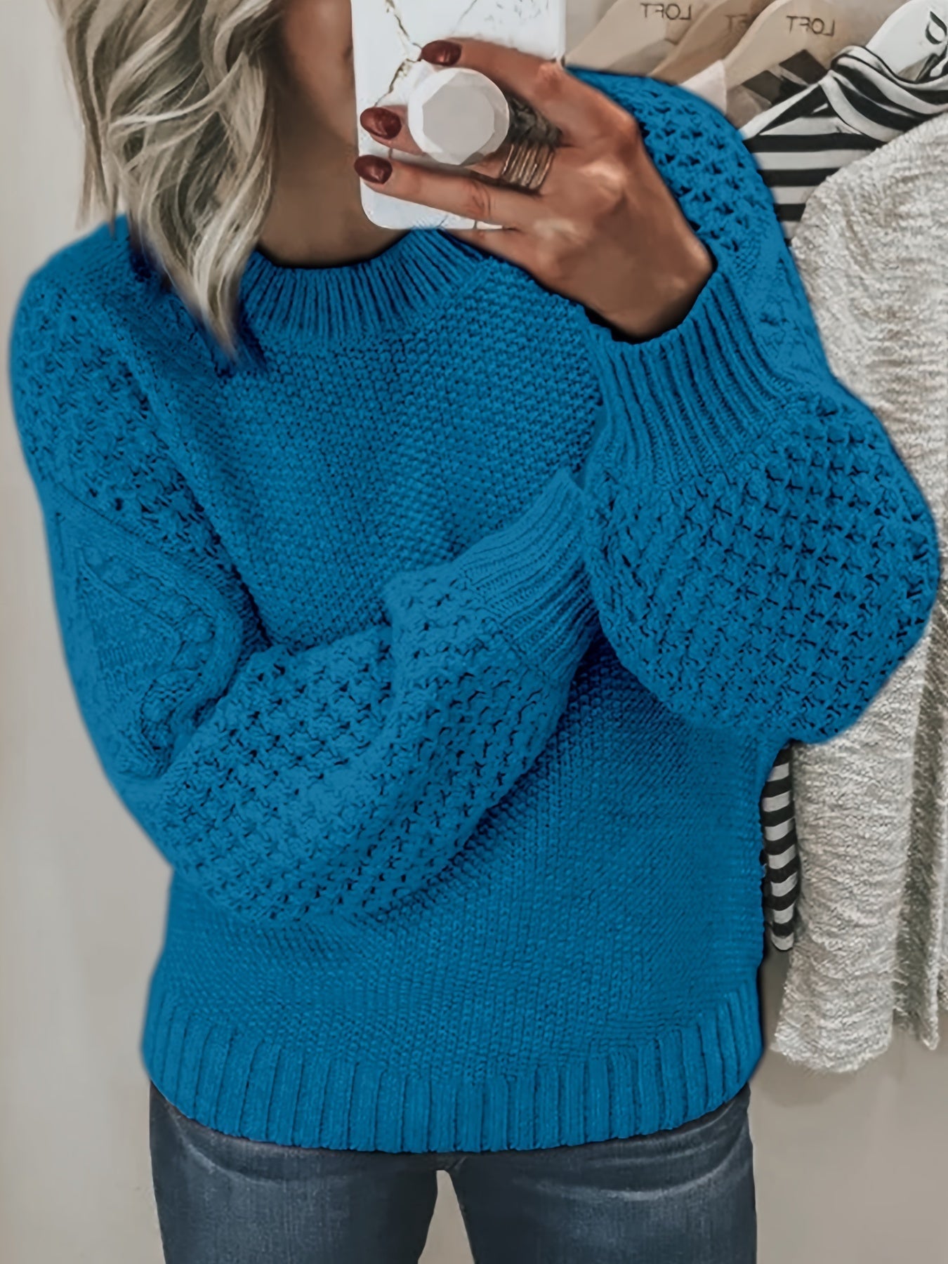 Street Wave Acrylic Knit Sweater With Textured Sleeves For Casual Wearers Cozy Everyday Warmth