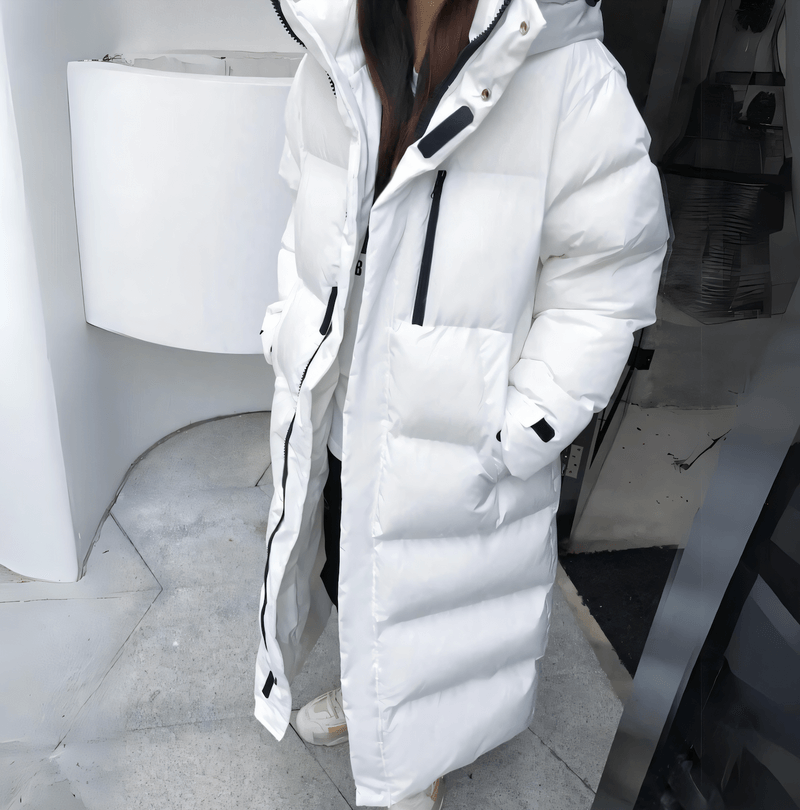 Street-Wave Hooded Longline Puffer Jacket For Women Warmth And Style Winter Coat