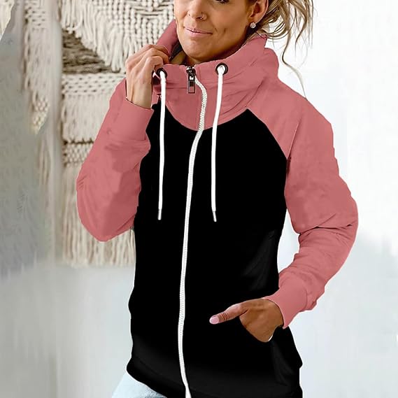 Street-Wave Zip Up Hoodie Women Drawstring Hood Cozy Breathable Knit for Cold Days