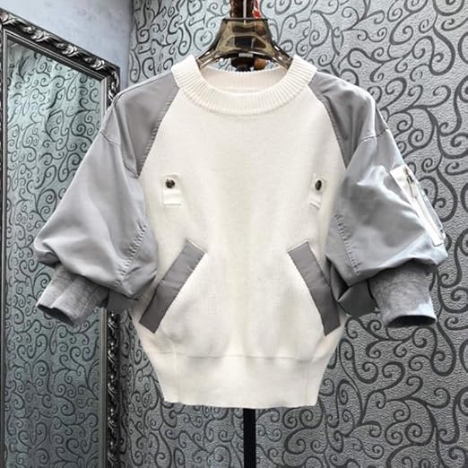 Streetwave Womens Knitted Sweater With Spliced Design And Puff Sleeves Versatile Cozy Pullover