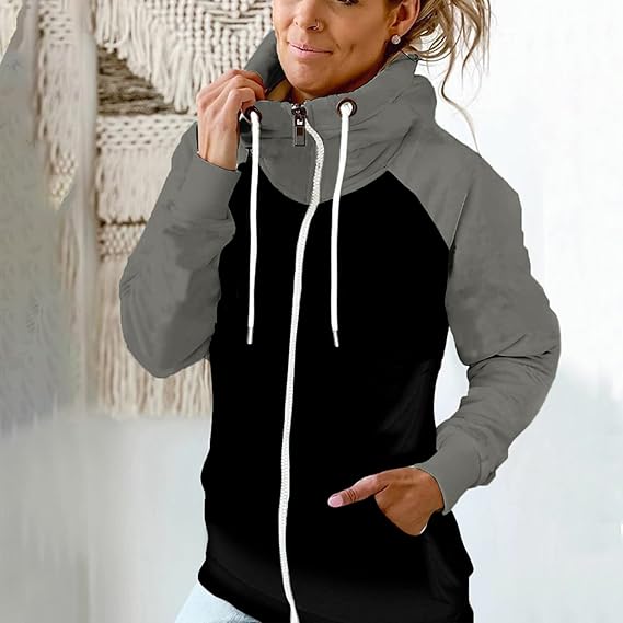 Street-Wave Zip Up Hoodie Women Drawstring Hood Cozy Breathable Knit for Cold Days