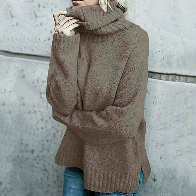 Street-Wave Turtleneck Knit Sweater For Women Cozy Cotton Blend Warm For Spring And Autumn