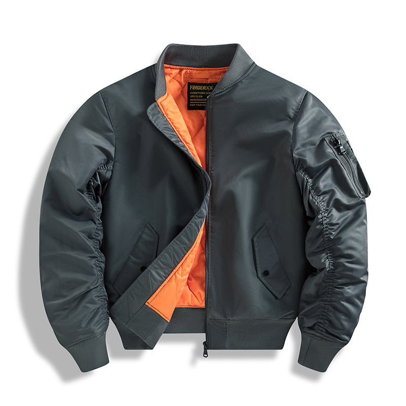 Street Wave Windproof Bomber Jacket Insulated Warm Urban Winter Coat For Men With Orange Lining