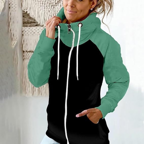 Street-Wave Zip Up Hoodie Women Drawstring Hood Cozy Breathable Knit for Cold Days