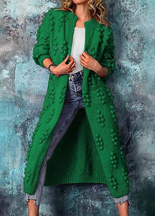 Street-wave Longline Chunky Knit Cardigan For Women With Textured Bobble Detail Timeless Style