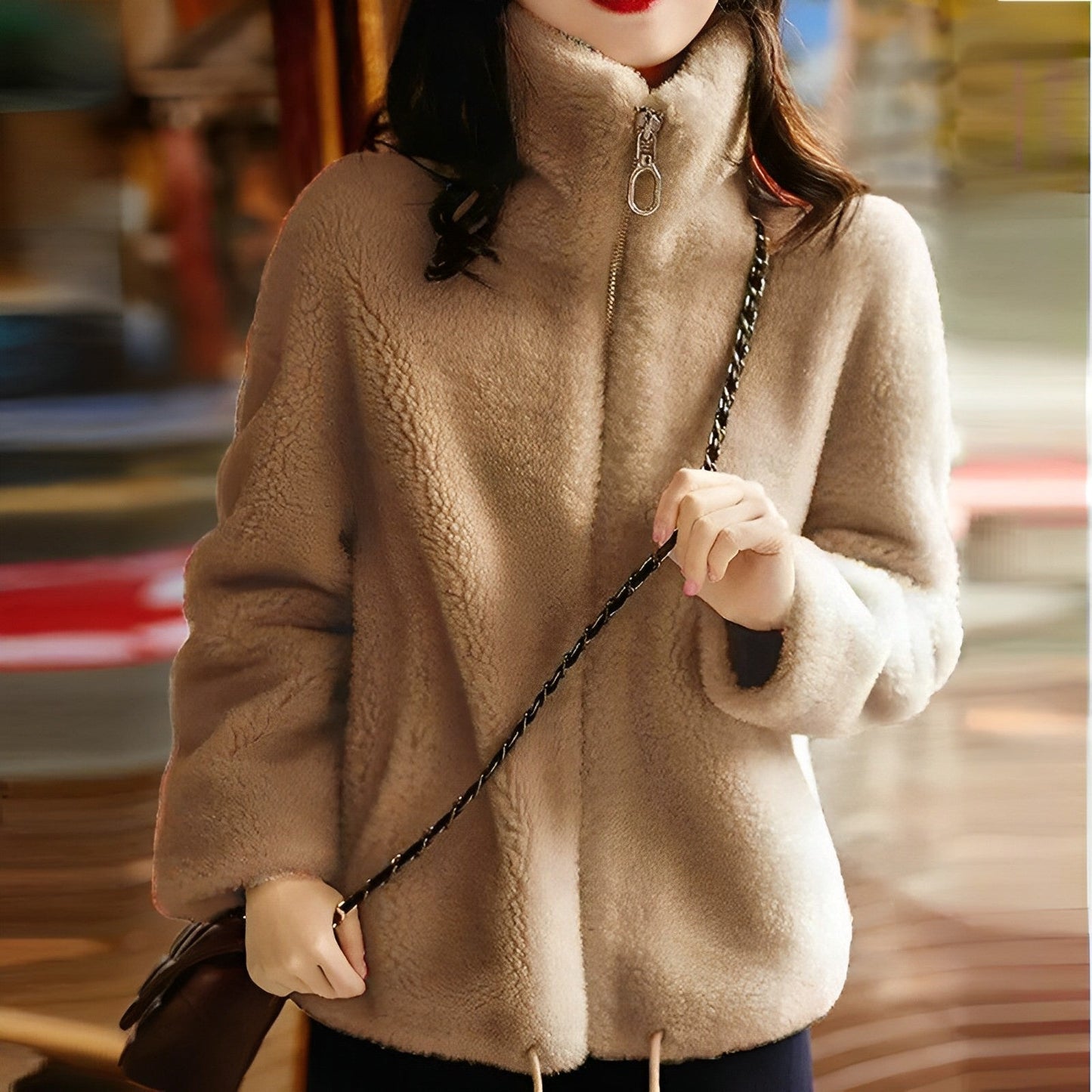 Street-wave Womens Cozy Sherpa Jacket With Soft Plush Fleece For Oversized Winter Warmth