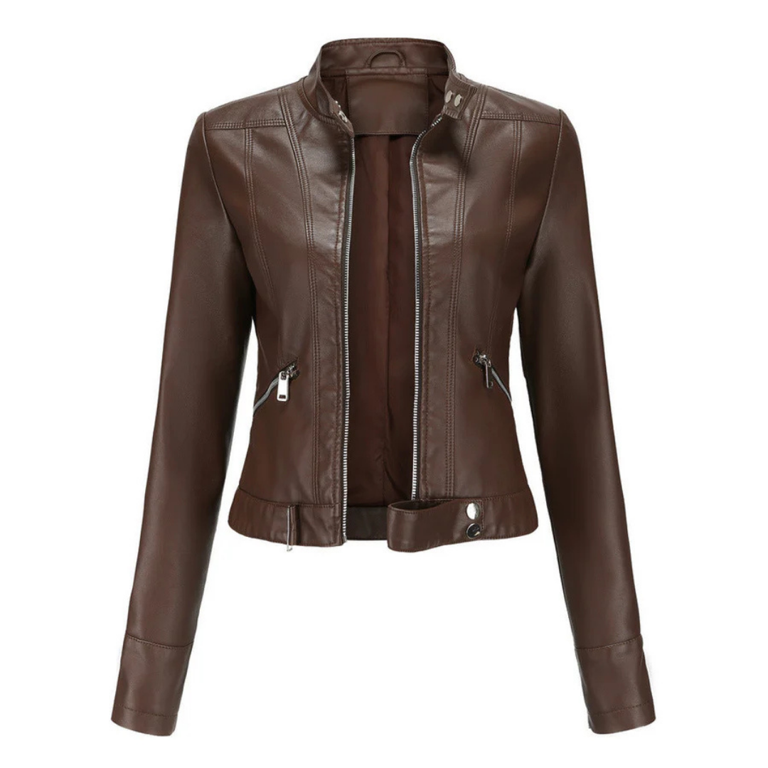 Street-wave Women's Leather Biker Jacket With Zipper Closure - Modern Sleek Effortlessly Chic