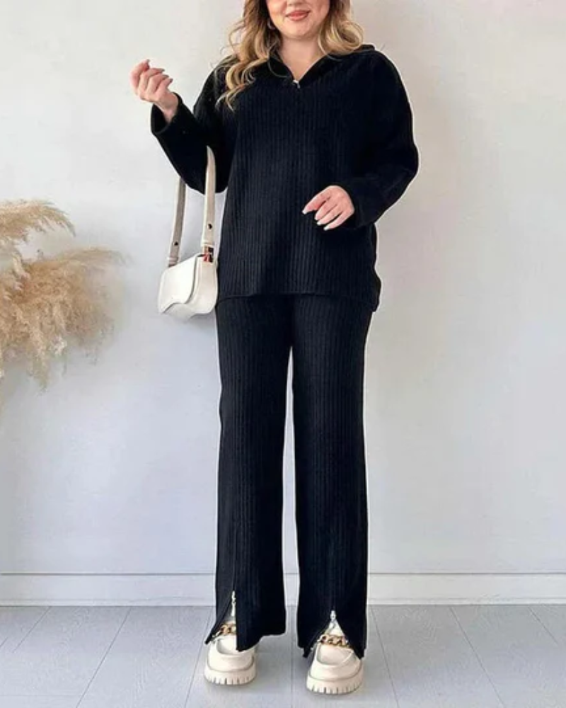 Street-wave Knit Set Cozy Zip Front Loungewear for Women That Delivers Effortless Style and Comfort
