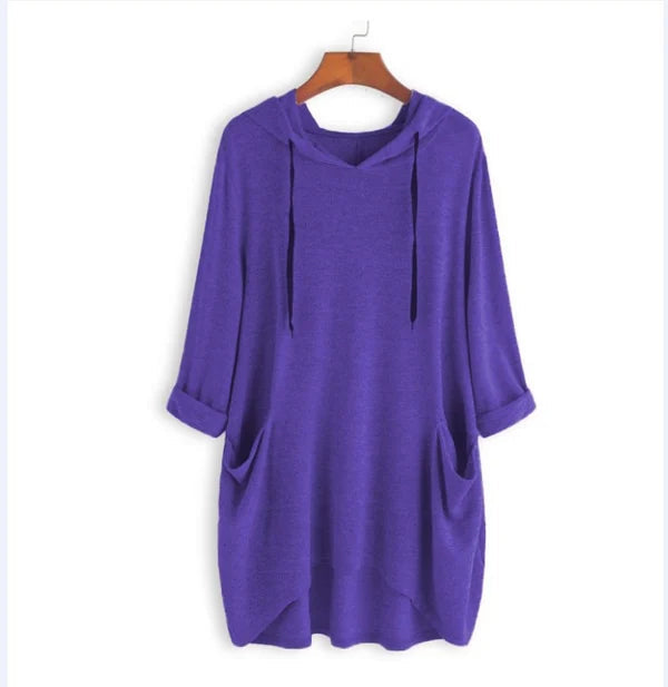 Pocketed Pullover Signe by Street Wave Ultra Soft Tunic Hoodie with Front Pockets for Women