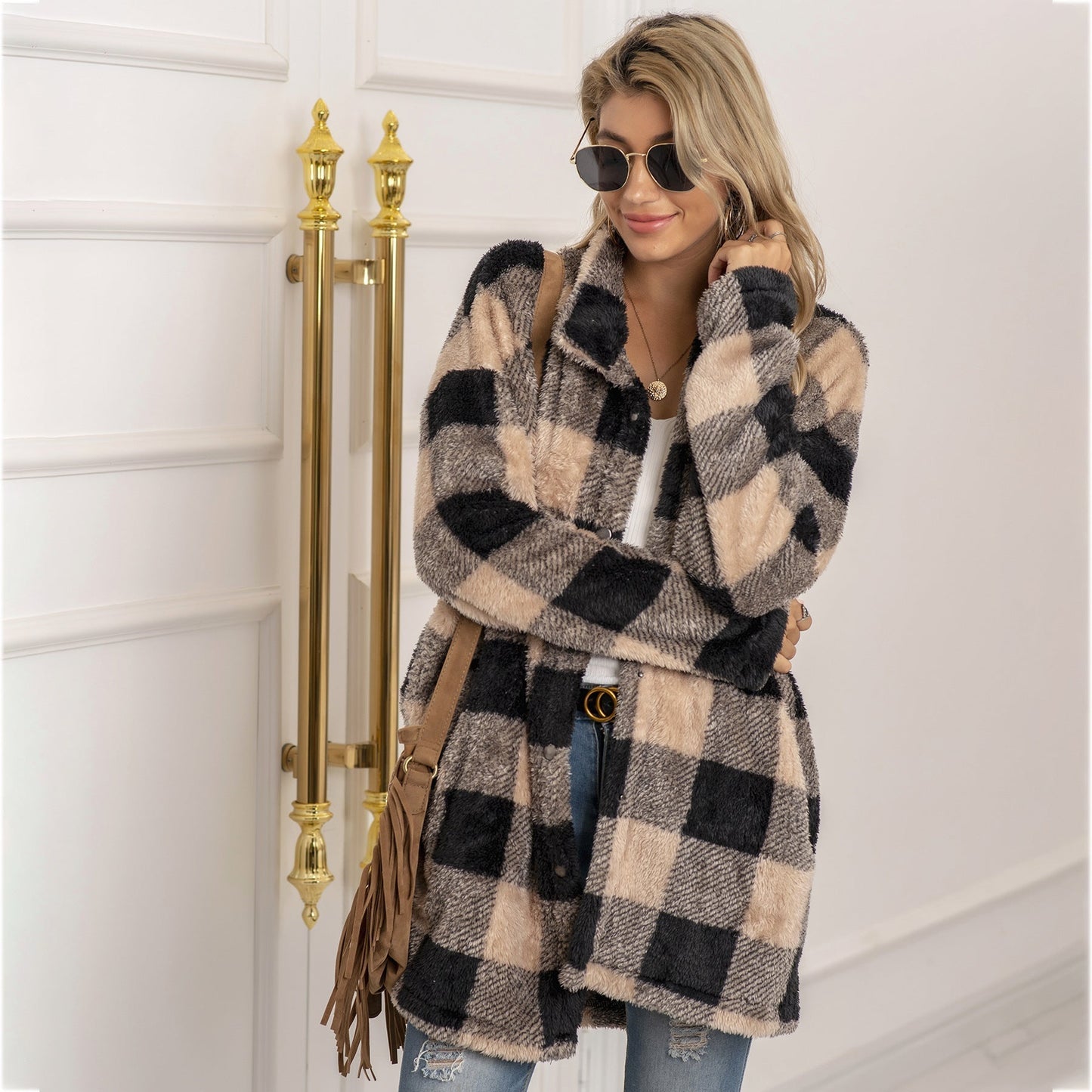 Street-Wave Colorblock Fleece Coat For Women Longline Warm