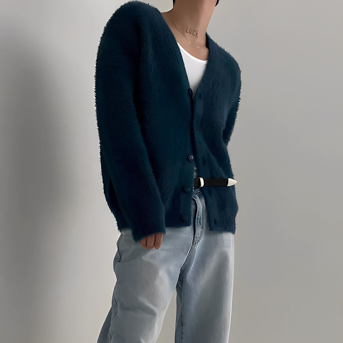 Street-wave Wool Cardigan For Men Cozy Relaxed Knit With Open Front And Warm Comfort