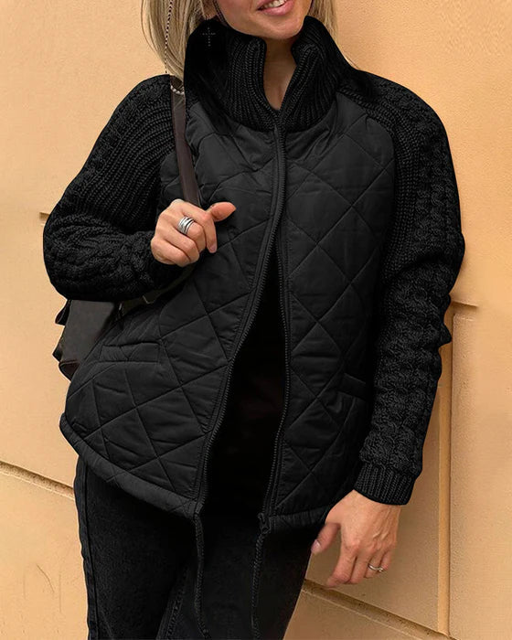 Street-wave Women's Quilted Zip Jacket With High Collar For Elegant Winter Style