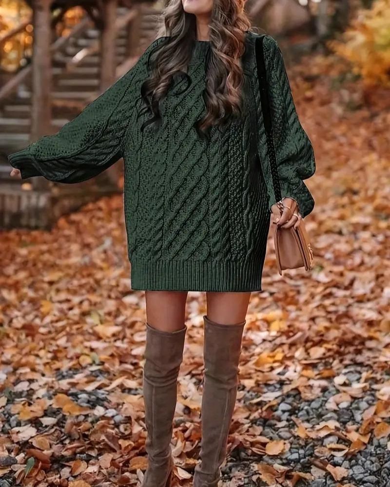 Street-Wave Cable Knit Sweater Dress For Women Cozy Oversized Fit With Elegant Cable Pattern