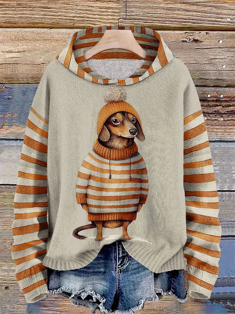 StreetWave Women Dachshund Hoodie With Cute Dress Motif Cozy Soft Pullover For Casual Loungewear