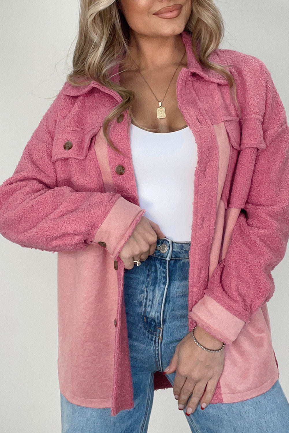 Street-wave Shirt Jacket For Women Soft Polyester Button Up Cozy Casual Outerwear
