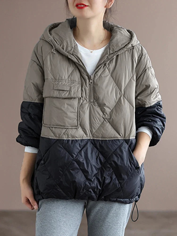 Streetwave Lightweight Quilted Jacket For Women With Color Block Design And Cozy Warmth