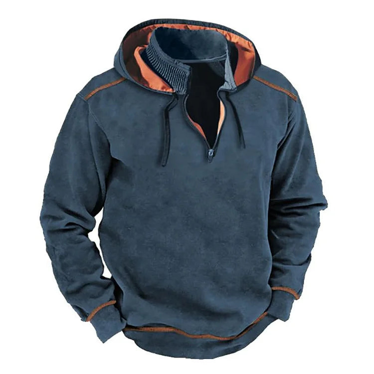 Street-Wave Men's Hooded Sweatshirt Relaxed Fit Half Zip Cotton Blend Ribbed Collar For Casual Everyday Wear