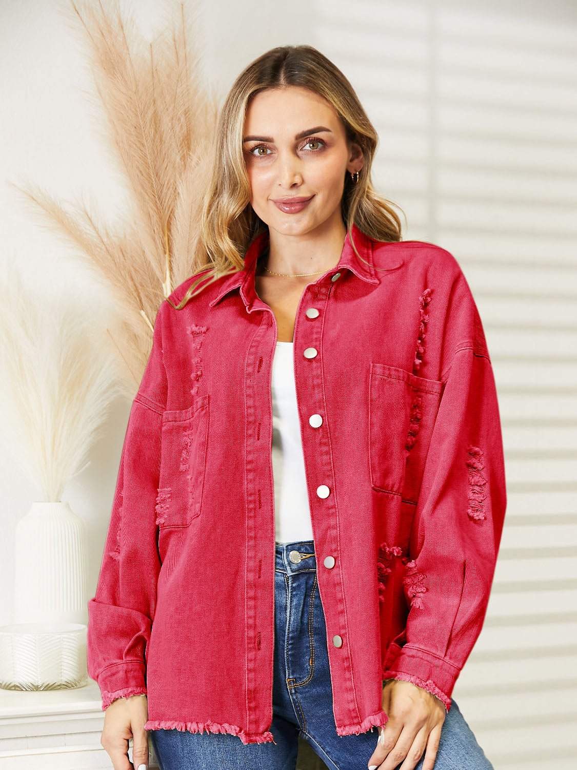 Street-wave Denim Jacket With Frayed Hem, Prewashed Vintage Style For Women Casual Everyday Wear