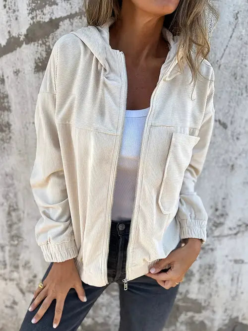 Street-wave Cord Jacket With Zipper Durable Everyday Casual Outerwear For Men And Women