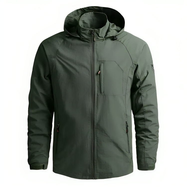 Street-wave Waterproof Hooded Windbreaker For Men With Chest Pocket And Rain Protection
