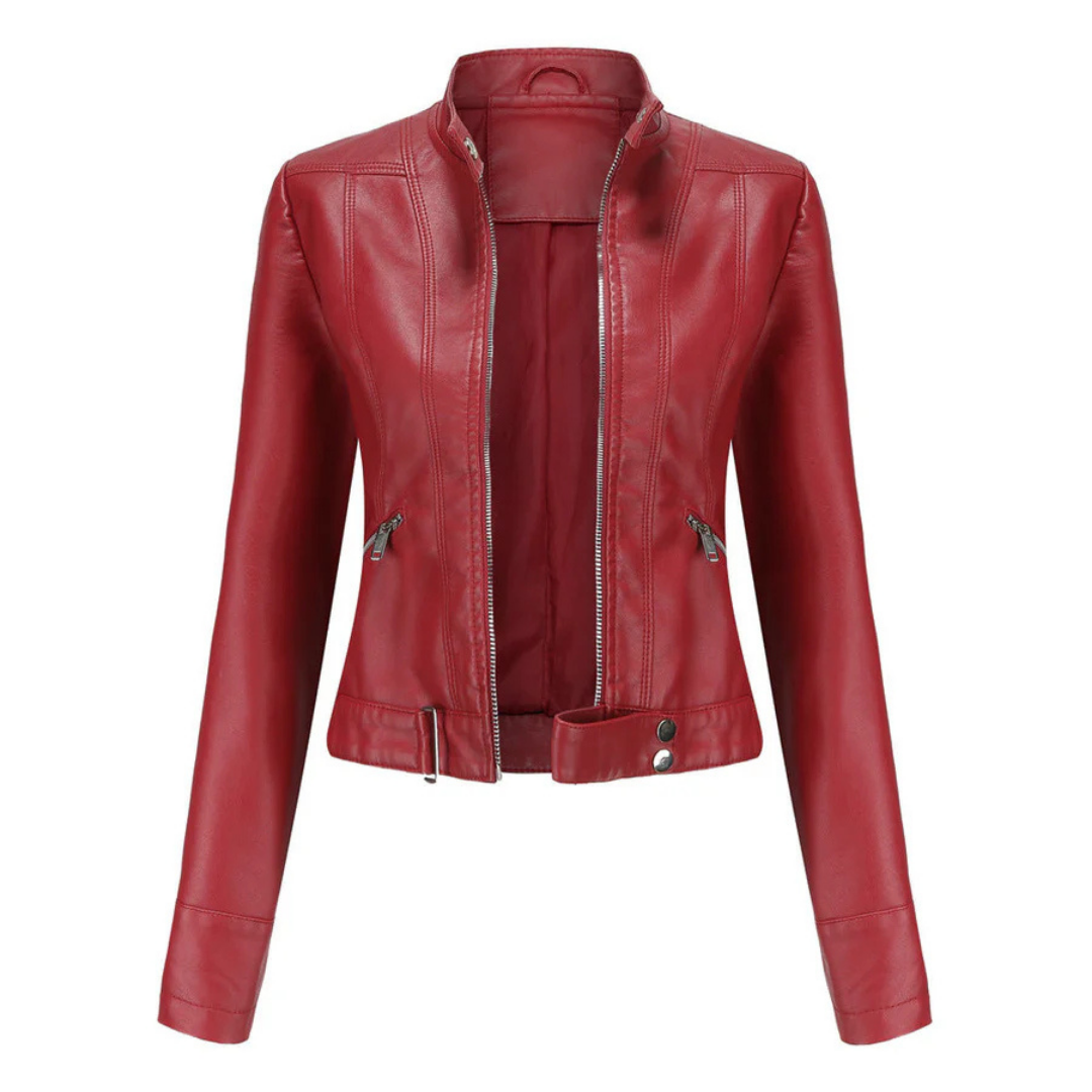 Street-wave Women's Leather Biker Jacket With Zipper Closure - Modern Sleek Effortlessly Chic