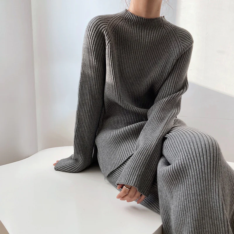 Streetwave Elisa Two Piece Knit Set For Women Cozy Ribbed Sweater And Pants Effortless Chic Comfort